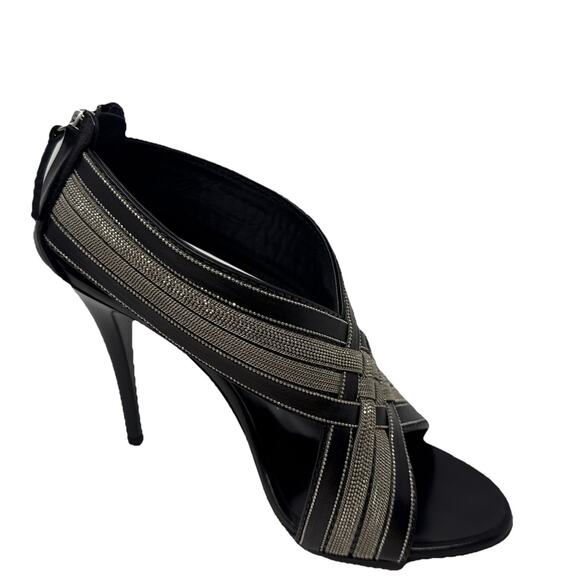 GIUSEPPE ZANOTTI SHOES sandal black silver CRISS CROSS TAZ TAM VERNICE 38 8 - Picture 3 of 6
